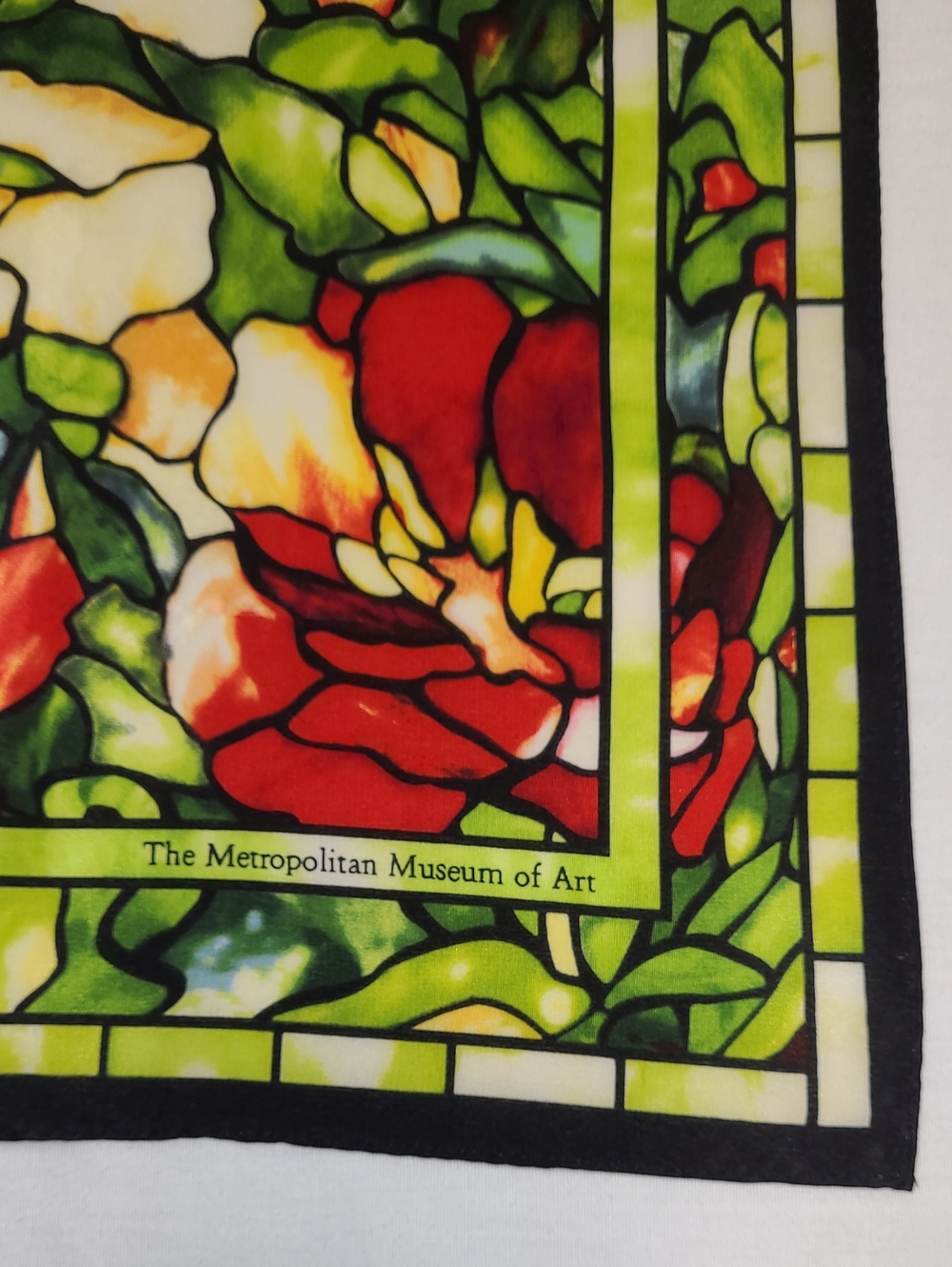Multicolored 100% Silk Artsy Floral Scarf Louis C. Tiffany Stained Glass Peonies